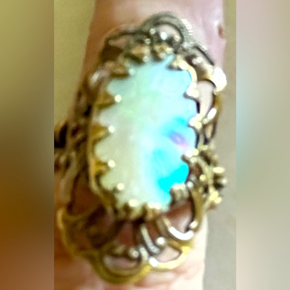 West Germany Signed Abalone Shell Adjustable Ring… - image 1